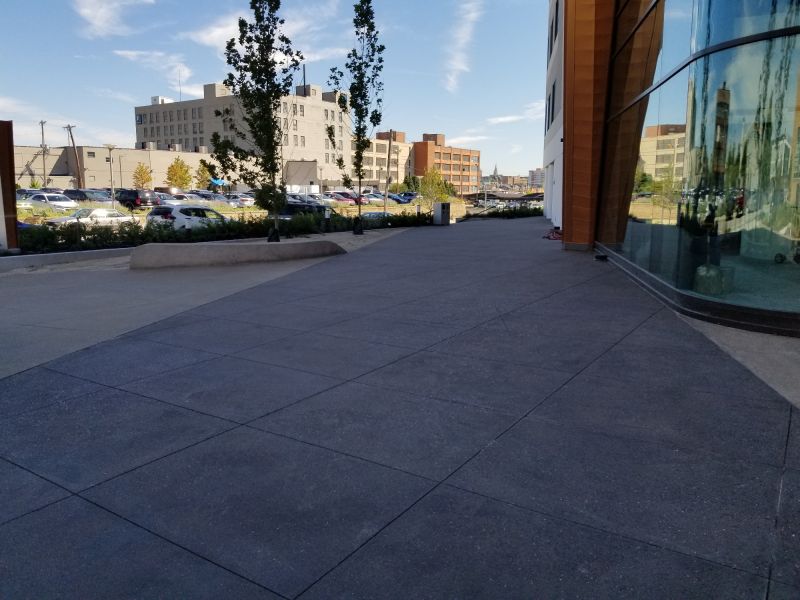 structural concrete with decorative concrete finish outside of building