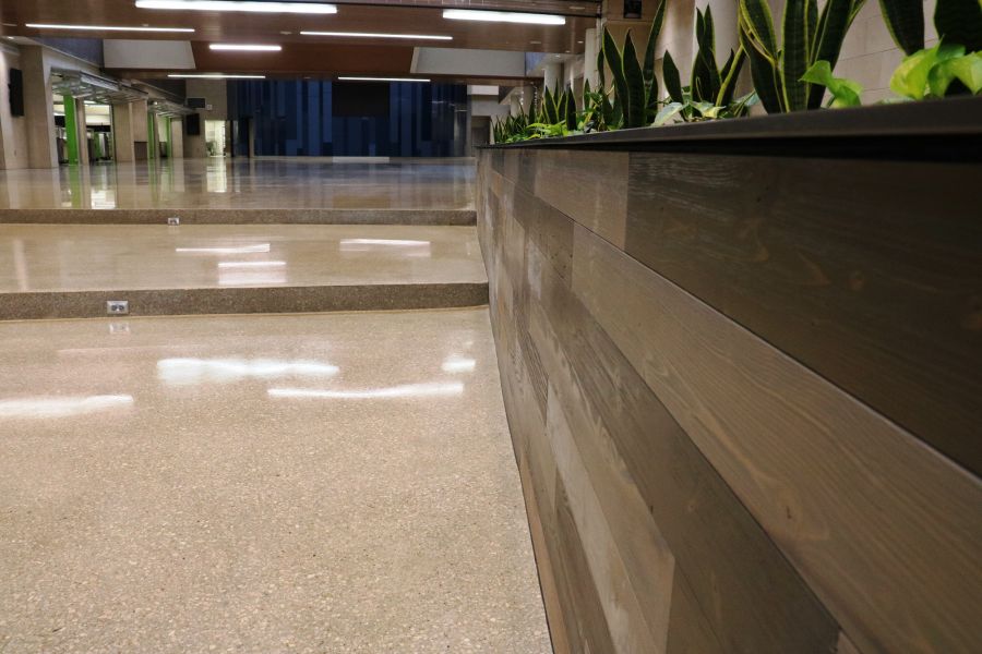 decorative concrete floor and stairs in olathe west high school
