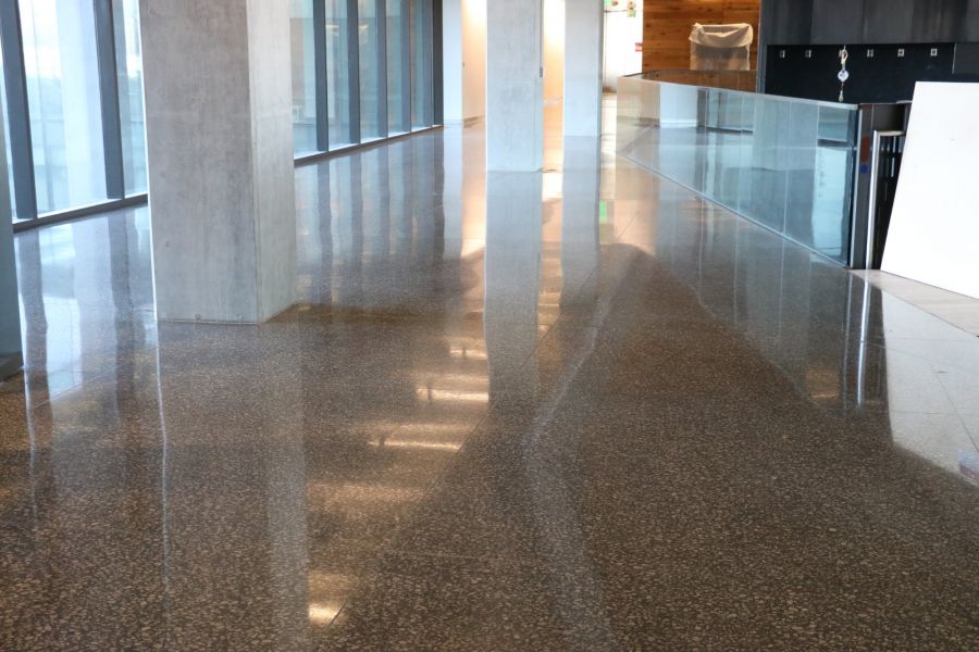 shiny decorative concrete flooring in Cerner
