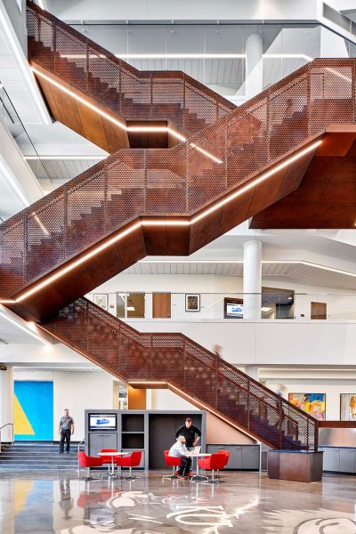 KU staircase above the decorative concrete flooring