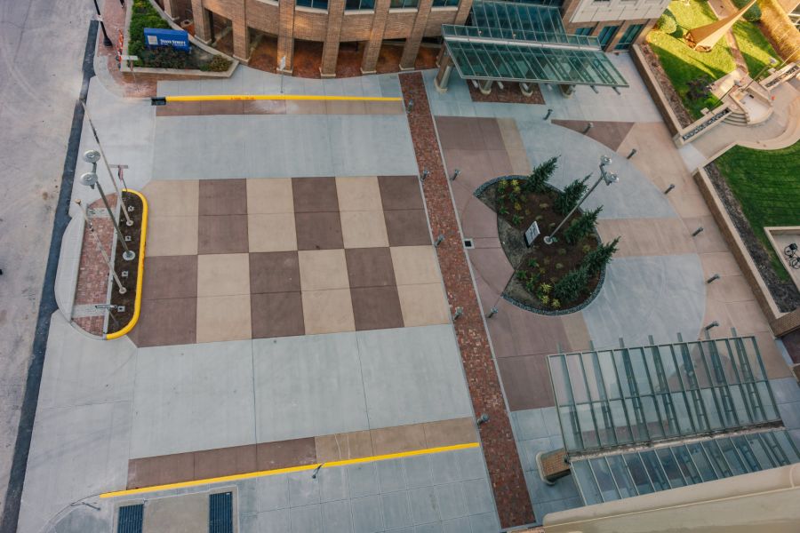 sky view of the decorative concrete plaza on 805 Pennsylvania Ave