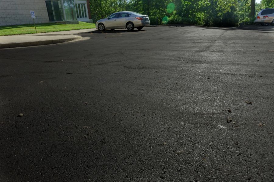 freshly laid asphalt paving for the parking lot of the Kansas City Arts Institute