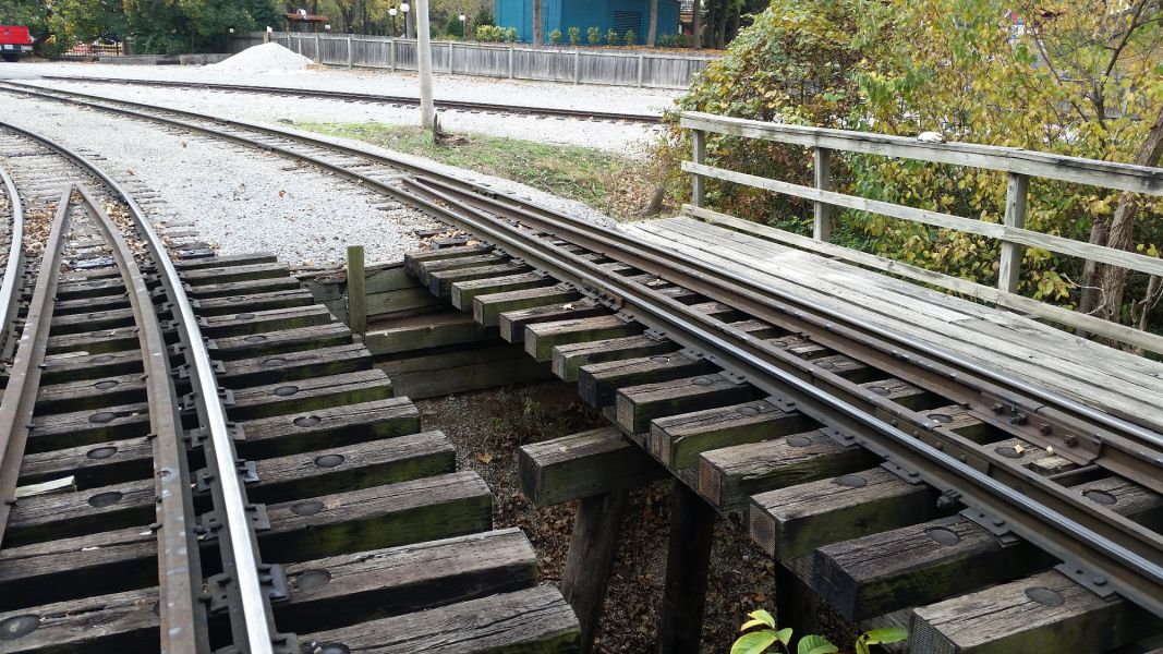 railroad construction on railroad tracks on a bridge