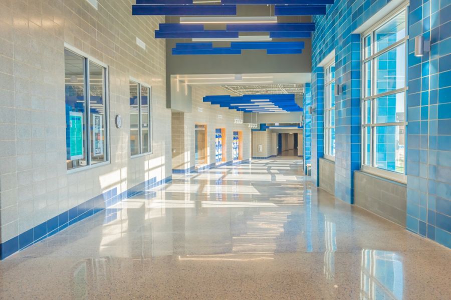 grain valley high school polished concrete hallway